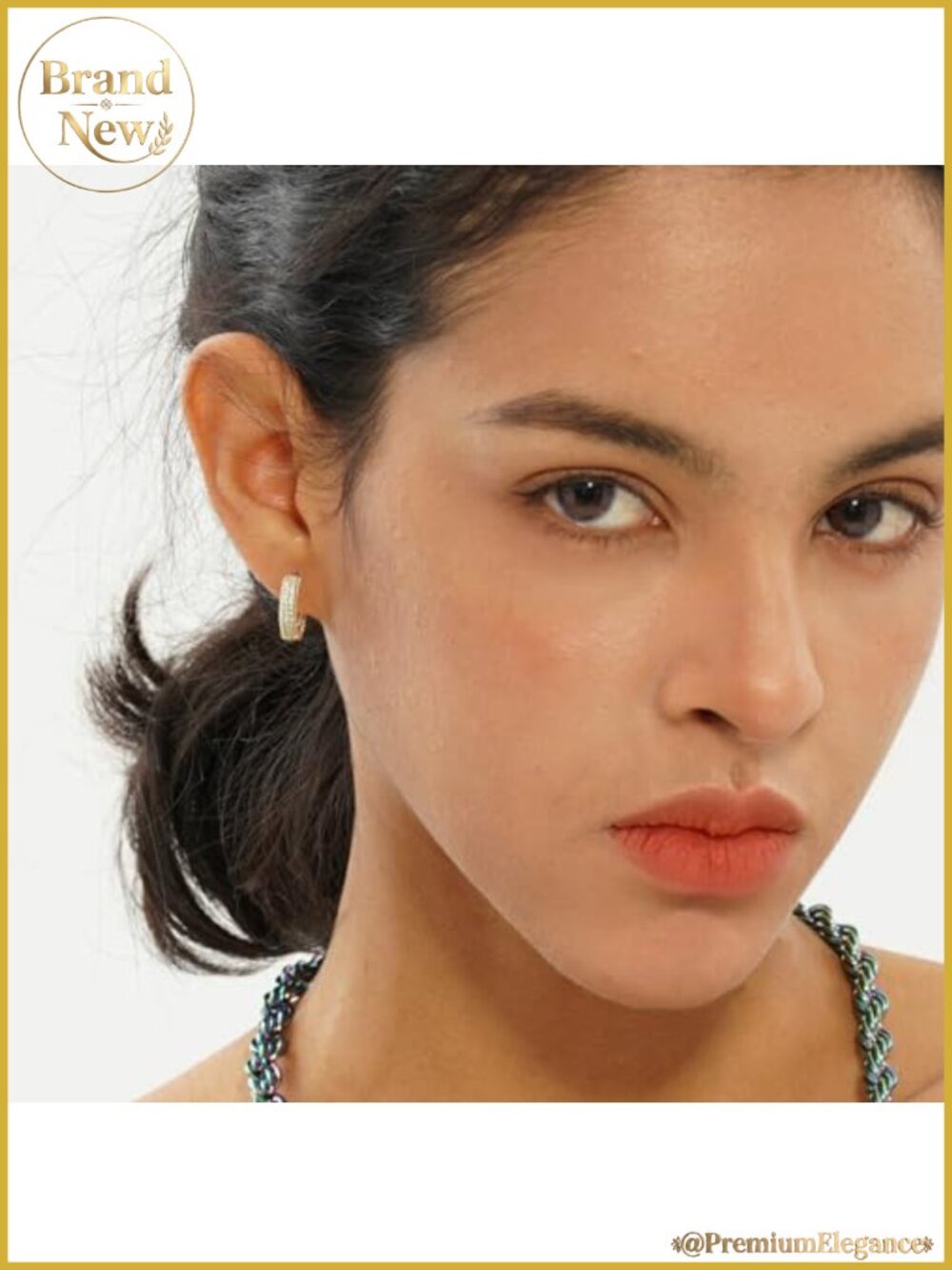 14K Gold Plated Huggie Hoop Earrings with Cubic Zirconia, Hypoallergenic, Unisex - Picture 2 of 6